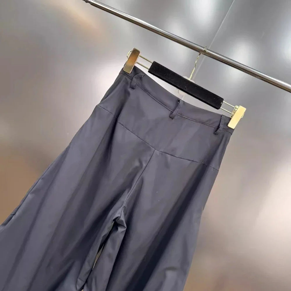 VGH Hit Color Pearl Printed Wide Leg Pant for Women High Waist Spliced Pockets American Streetwear Floor Length Trousers Female