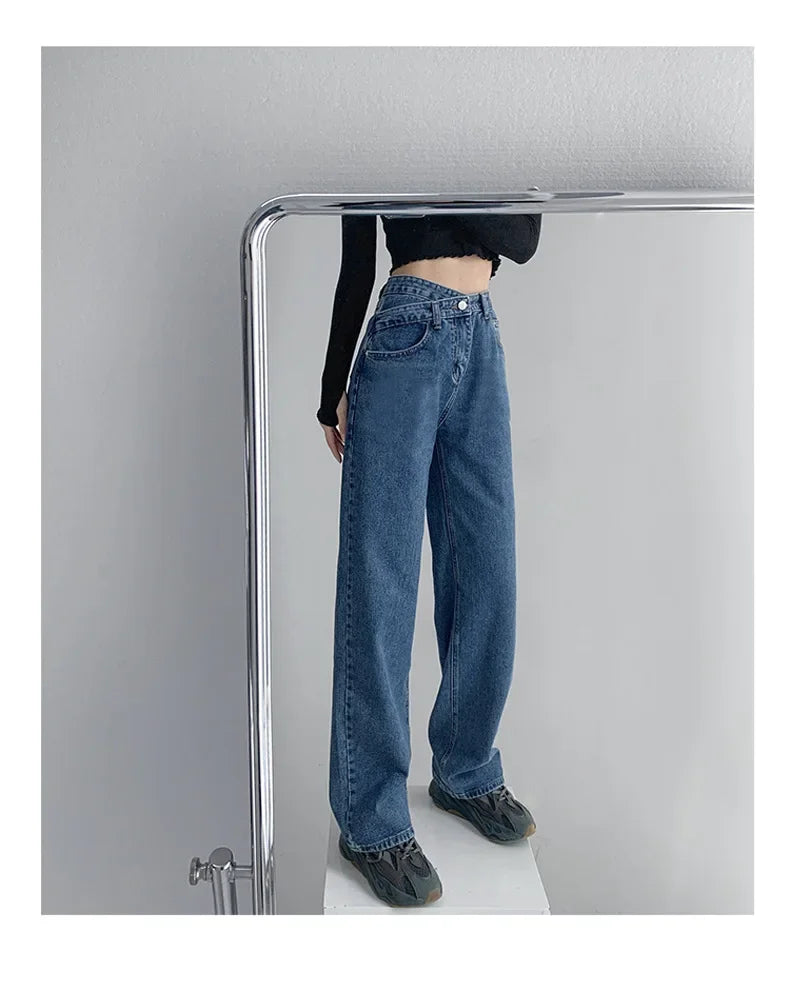 High-waisted Women's Vintage Jeans Loose-fit Straight-leg Slimming Draped Denim Trousers