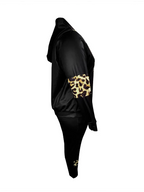 LW Plus Size Autumn  Women Long Sleeves Two Pieces Hooded Collar Leopard Print Tracksuit Set Sweatshirts Pullover Hoodies Pant