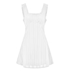 Women Summer White Short Dress Sleeveless Square Neck Lace Trim A-line Tank Dress Bohemian Casual Chic Dresses