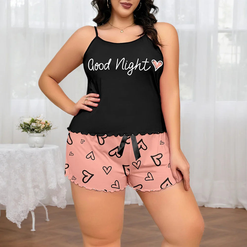 Women's Plus Size Pajamas Set Short Tank Tops Shorts 2 Pcs Suit Casual Home Wear Female Oversize Sleepwear 3XL 4XL 5XL