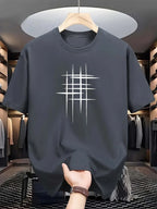 Men's summer 100 cotton fashionable casual loose plus size graphic line printed sports round neck short sleeved T-shirt top