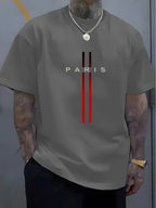 Summer men's 100% pure cotton casual loose fit plus size PARIS letter pattern printed round neck short sleeved T-shirt top