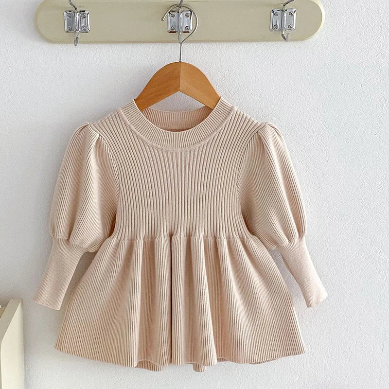 Baby Girls Knit Dress Autumn Winter Princess Dress Knitted Sweater Outfits Long Sleeve Red Christmas Party Dress Kids Clothes