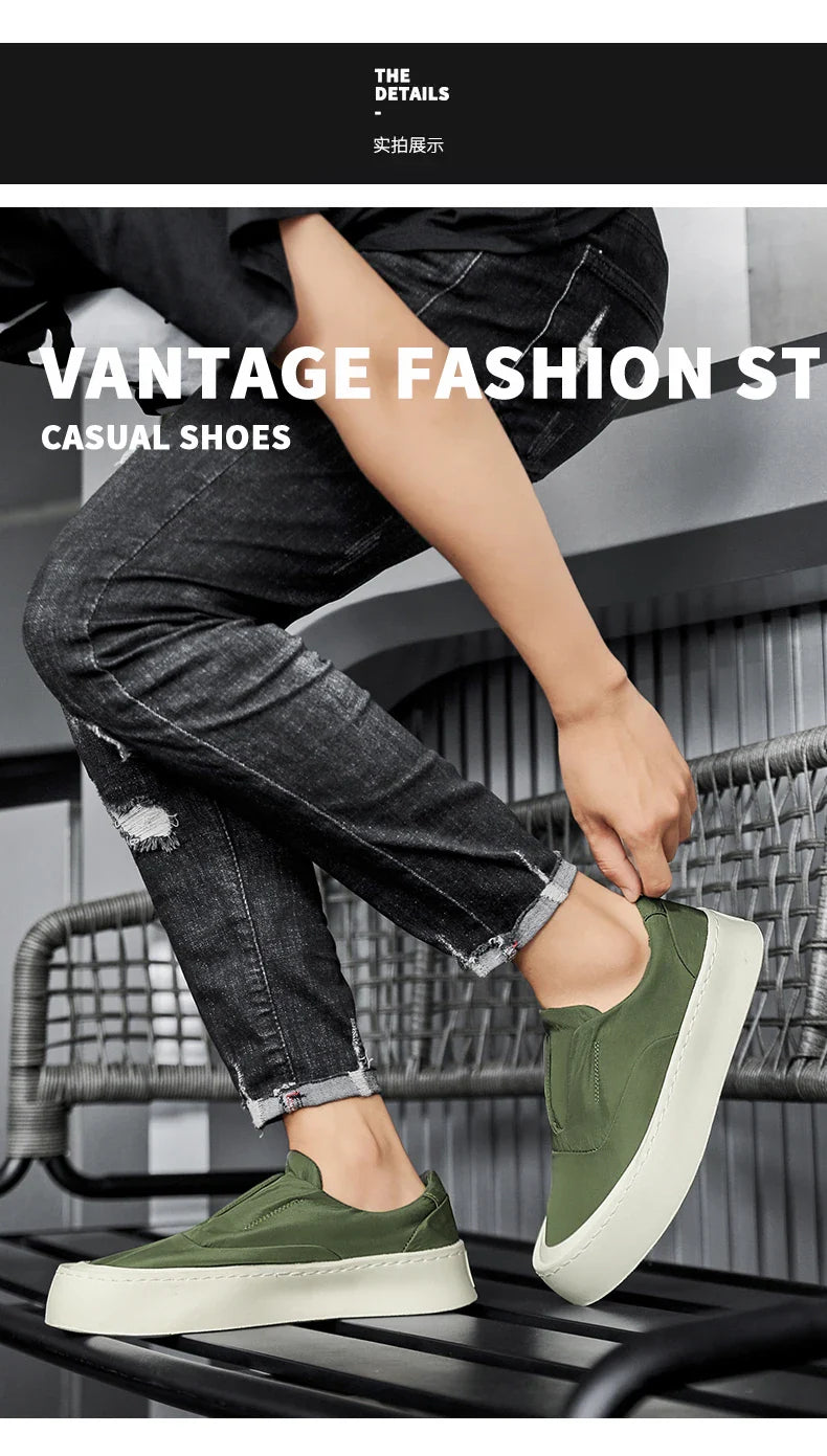 Canva Men's Casual Sneakers Summer Breathable Ice Silk Lazy Shoes Work Cloth Shoes Thick Bottom Black Sports Shoes