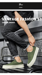 Canva Men's Casual Sneakers Summer Breathable Ice Silk Lazy Shoes Work Cloth Shoes Thick Bottom Black Sports Shoes