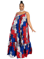 Wmstar Plus Size Dresses for Women Floral Printed Slip  Loose Stretch Big Swing Maxi Dress Summer Clothes Wholesale Dropshipping