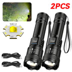 High Strong Power Led Flashlights 2000LM Tactical Torch with Display Light USB Charging Camping Fishing Emergency Zoom Lantern