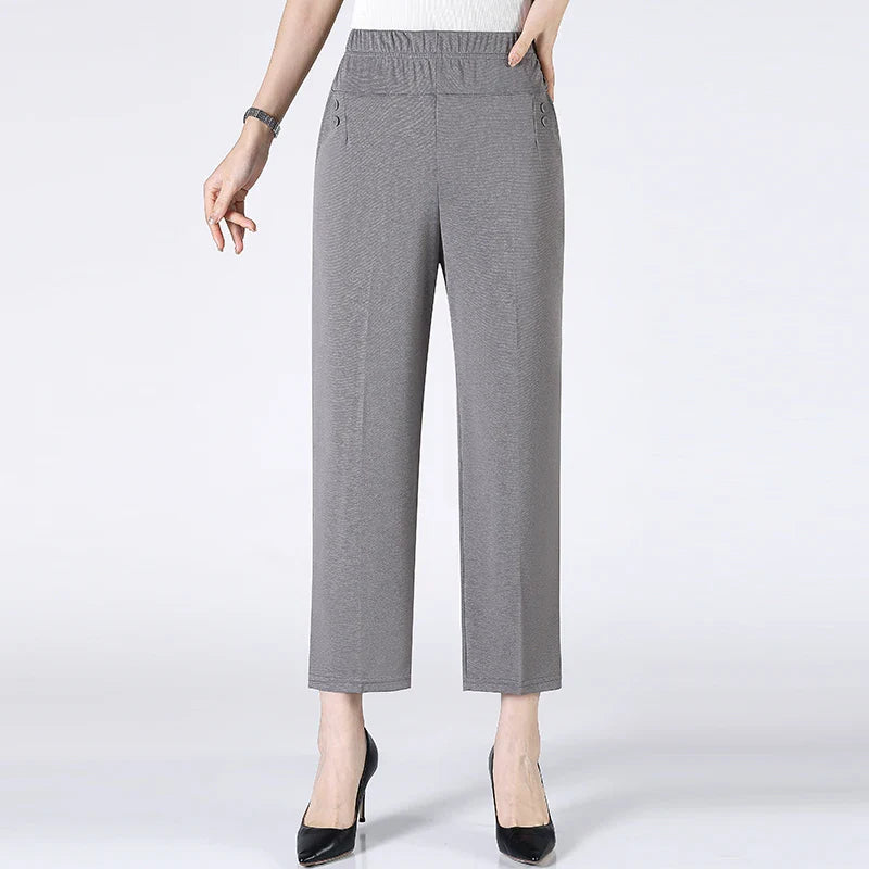Summer Thin Breathable Elastic Pants 8XL Women's Solid Color High Waisted Loose Casual Pants Middle-aged Elastic straight leg