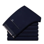 Men's Elastic Straight Pants Business Casual Long Suit Pants Male Formal Trousers Solid Colors Black BLue
