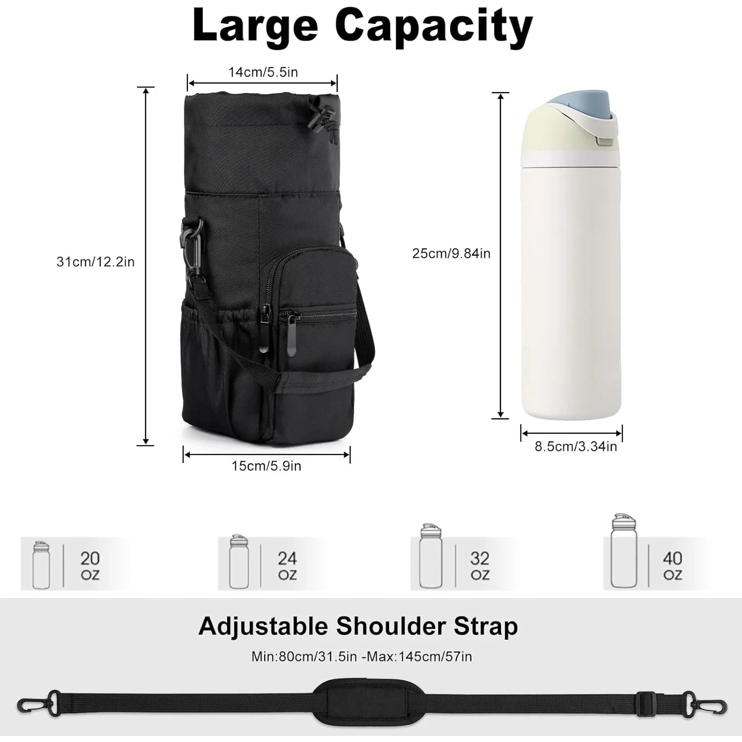 Water Bottle Holder with Strap 32oz 40oz 16 64oz Water Bottle Holder with Strap Insulated Water Bottle Carrier Sling Bag