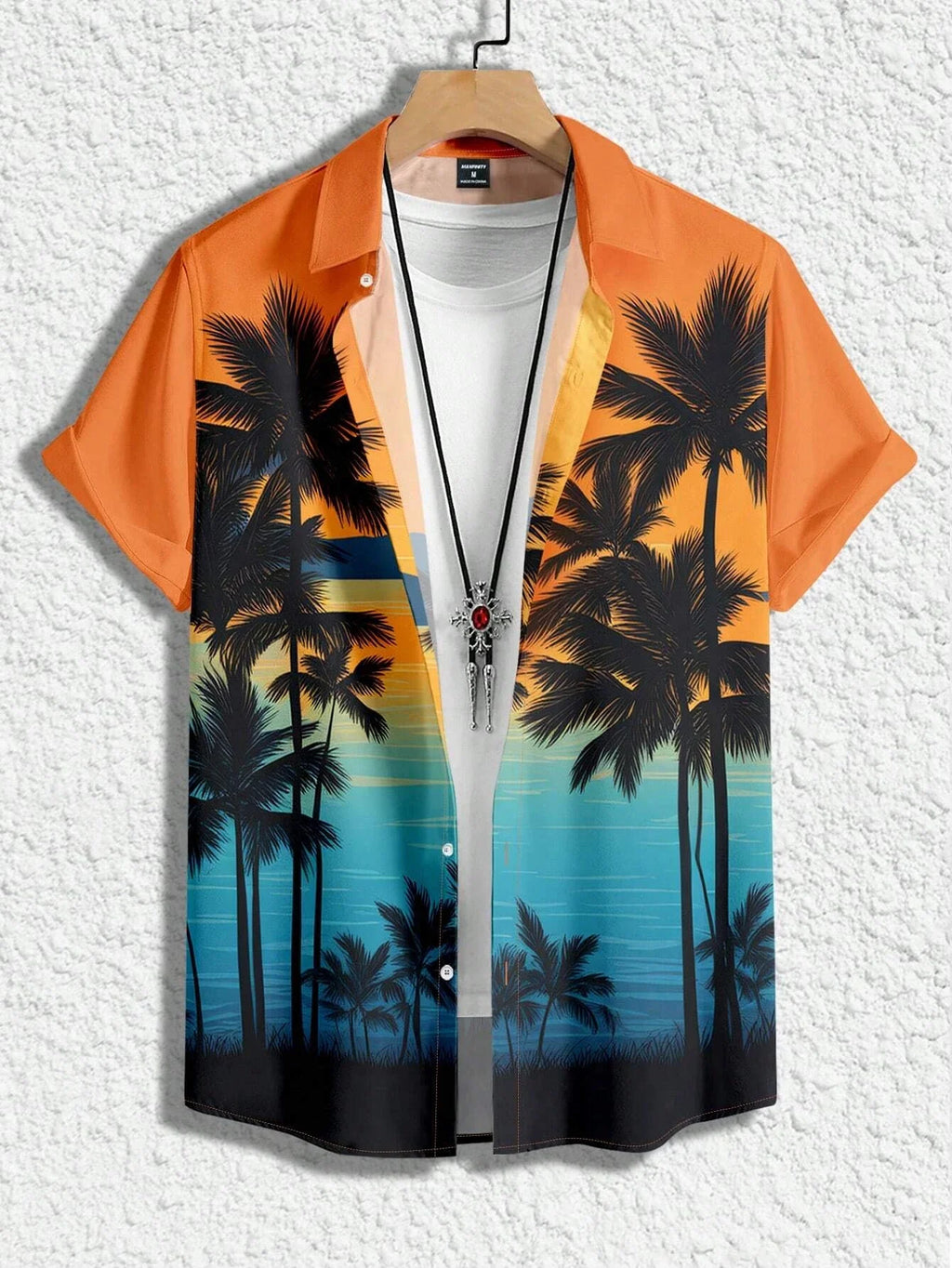 Men's Hawaiian Loose Palm Tree Floral Print Pattern Casual Short Sleeve Shirt Men's Button Up Top