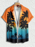 Men's Hawaiian Loose Palm Tree Floral Print Pattern Casual Short Sleeve Shirt Men's Button Up Top