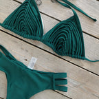 Comfortable Brazilian G-String Swimwear Bandage Stripes Trim Halter Female Bikini Set 2024 New Fashion Chest Pad Beachwear