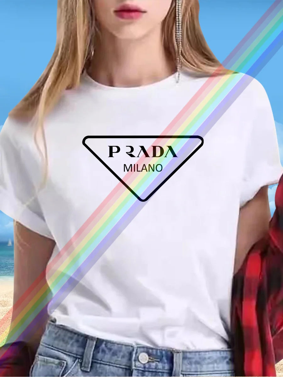 Summer women's letter P women's printed short-sleeved T-shirt round neck short-sleeved women's fashion street printed clothing