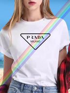 Summer women's letter P women's printed short-sleeved T-shirt round neck short-sleeved women's fashion street printed clothing