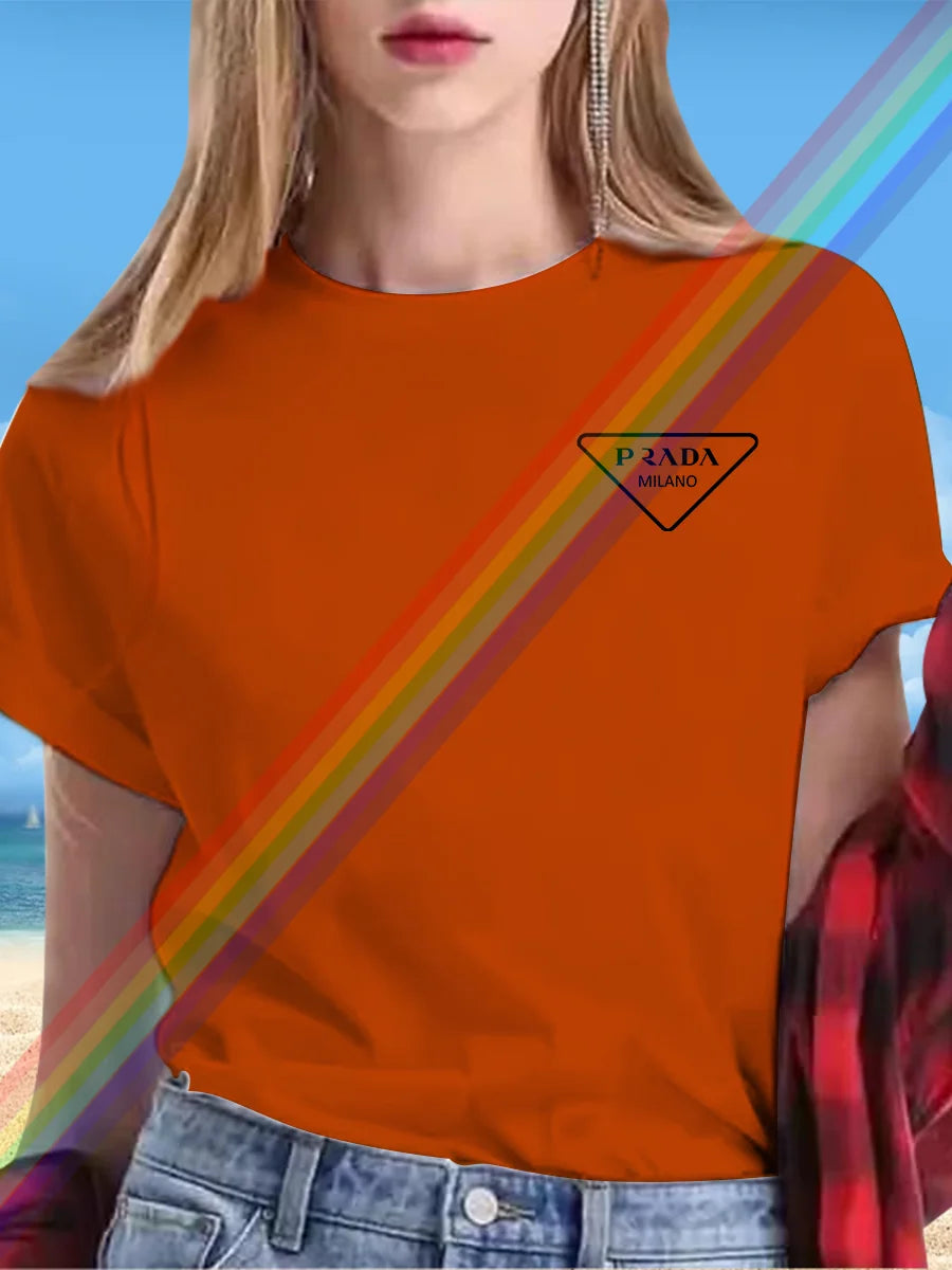 Summer women's letter P women's printed short-sleeved T-shirt round neck short-sleeved women's fashion street printed clothing