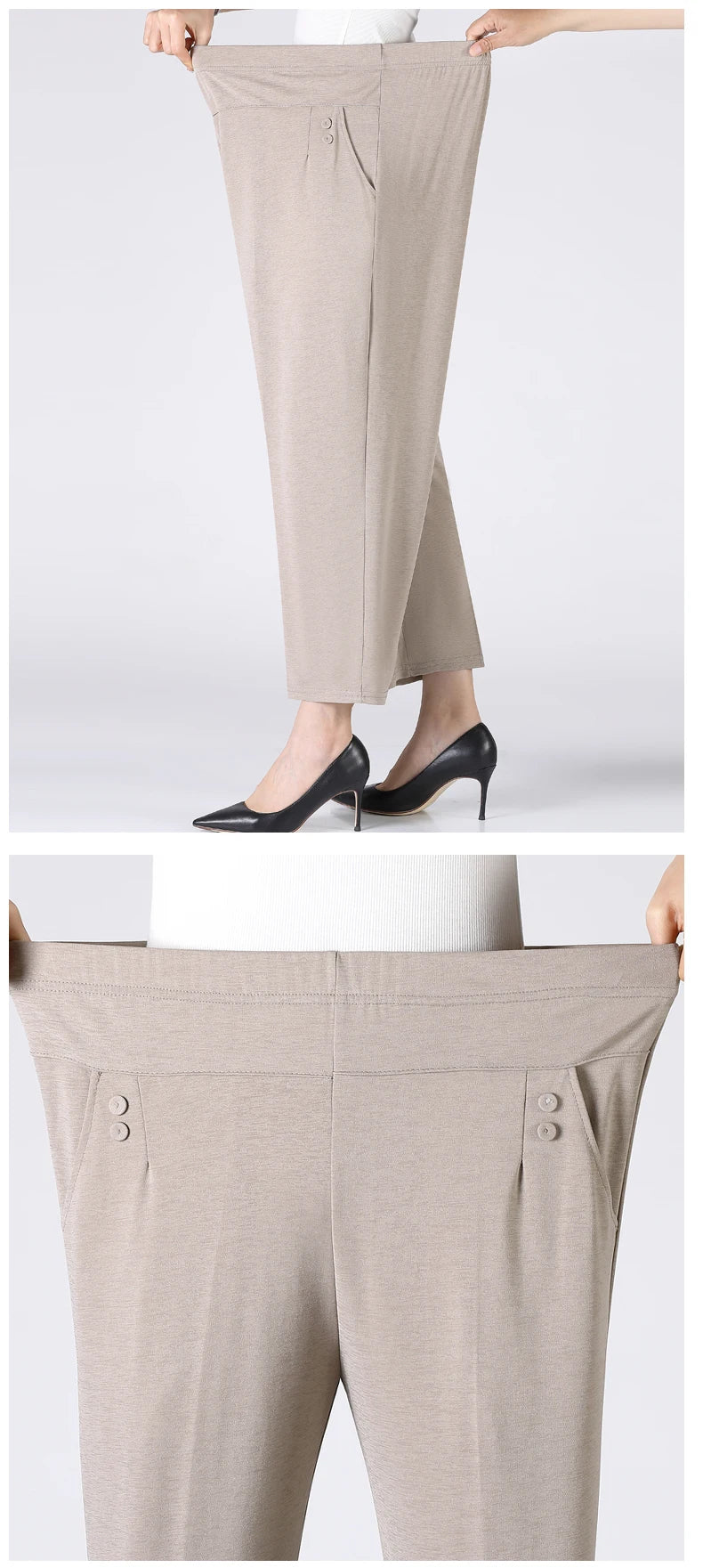 Summer Thin Breathable Elastic Pants 8XL Women's Solid Color High Waisted Loose Casual Pants Middle-aged Elastic straight leg