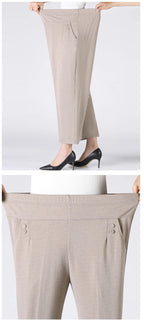 Summer Thin Breathable Elastic Pants 8XL Women's Solid Color High Waisted Loose Casual Pants Middle-aged Elastic straight leg