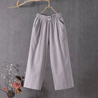 Lucyever Summer Elastic Waist Women's Pants Casual Solid Cotton Linen Ankle Length Pants Female 2023 High Quality Loose Trousers