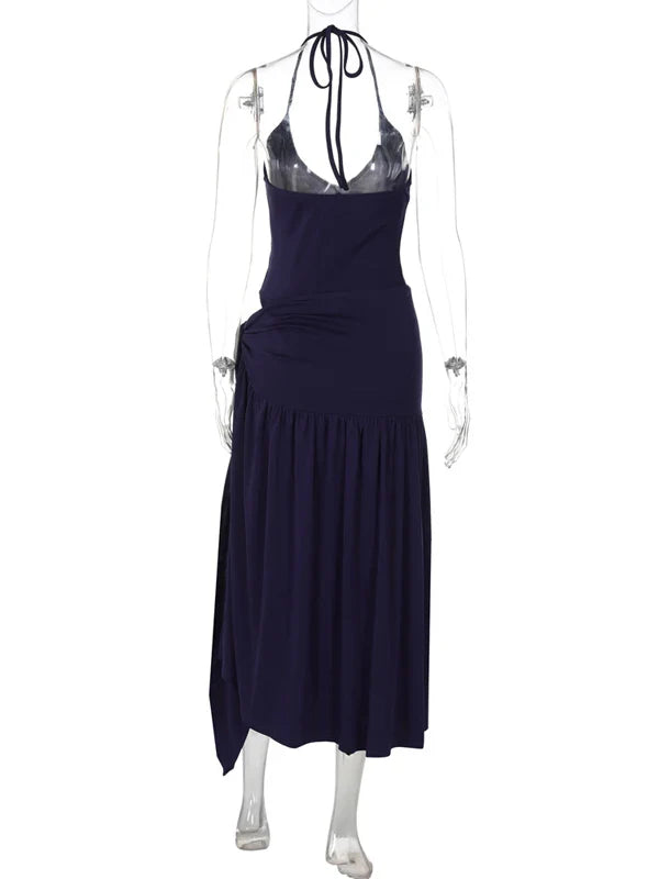 Women Sexy Cut Out Dress Sets Halter Deep V Neck Bodysuit and Tie Maxi Long Skirt Set 2025 Summer Two 2 Piece Vacation Outfits