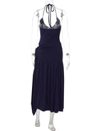 Women Sexy Cut Out Dress Sets Halter Deep V Neck Bodysuit and Tie Maxi Long Skirt Set 2025 Summer Two 2 Piece Vacation Outfits