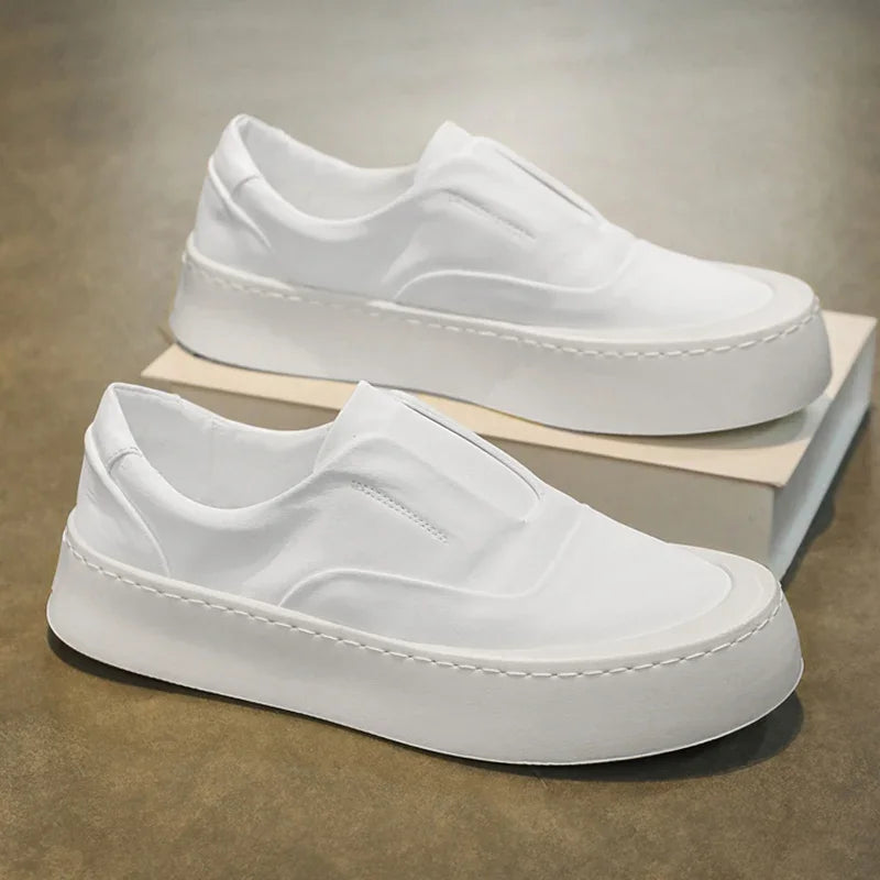 Canva Men's Casual Sneakers Summer Breathable Ice Silk Lazy Shoes Work Cloth Shoes Thick Bottom Black Sports Shoes