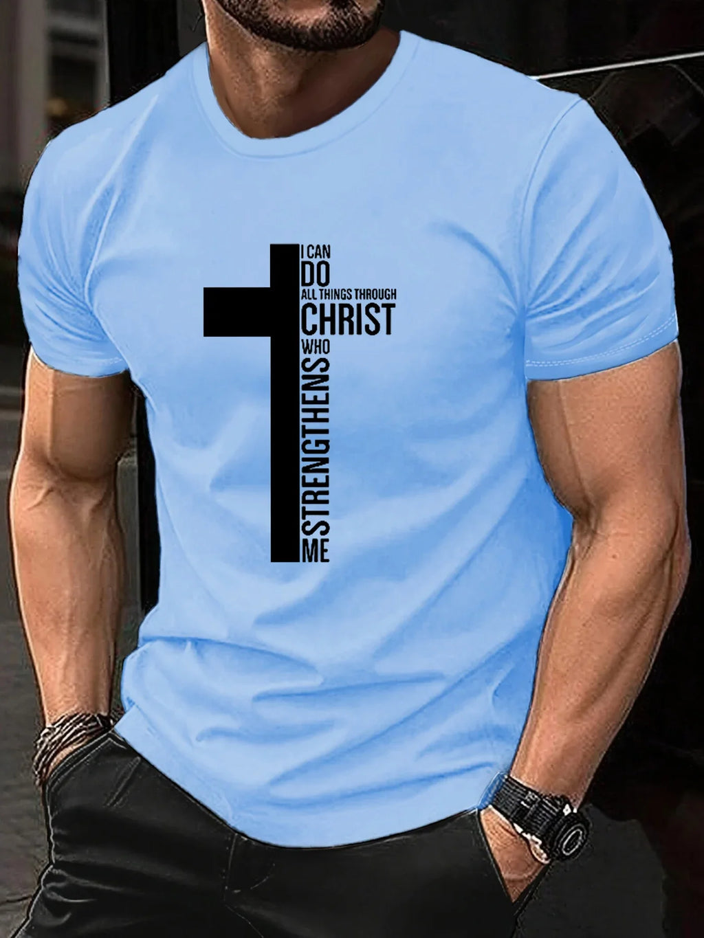 Men's Summer 100 Cotton Fashionable Casual Loose Large Cross Graphic Printed Sports Round Neck Short Sleeve T-shirt Top