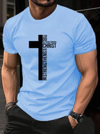 Men's Summer 100 Cotton Fashionable Casual Loose Large Cross Graphic Printed Sports Round Neck Short Sleeve T-shirt Top