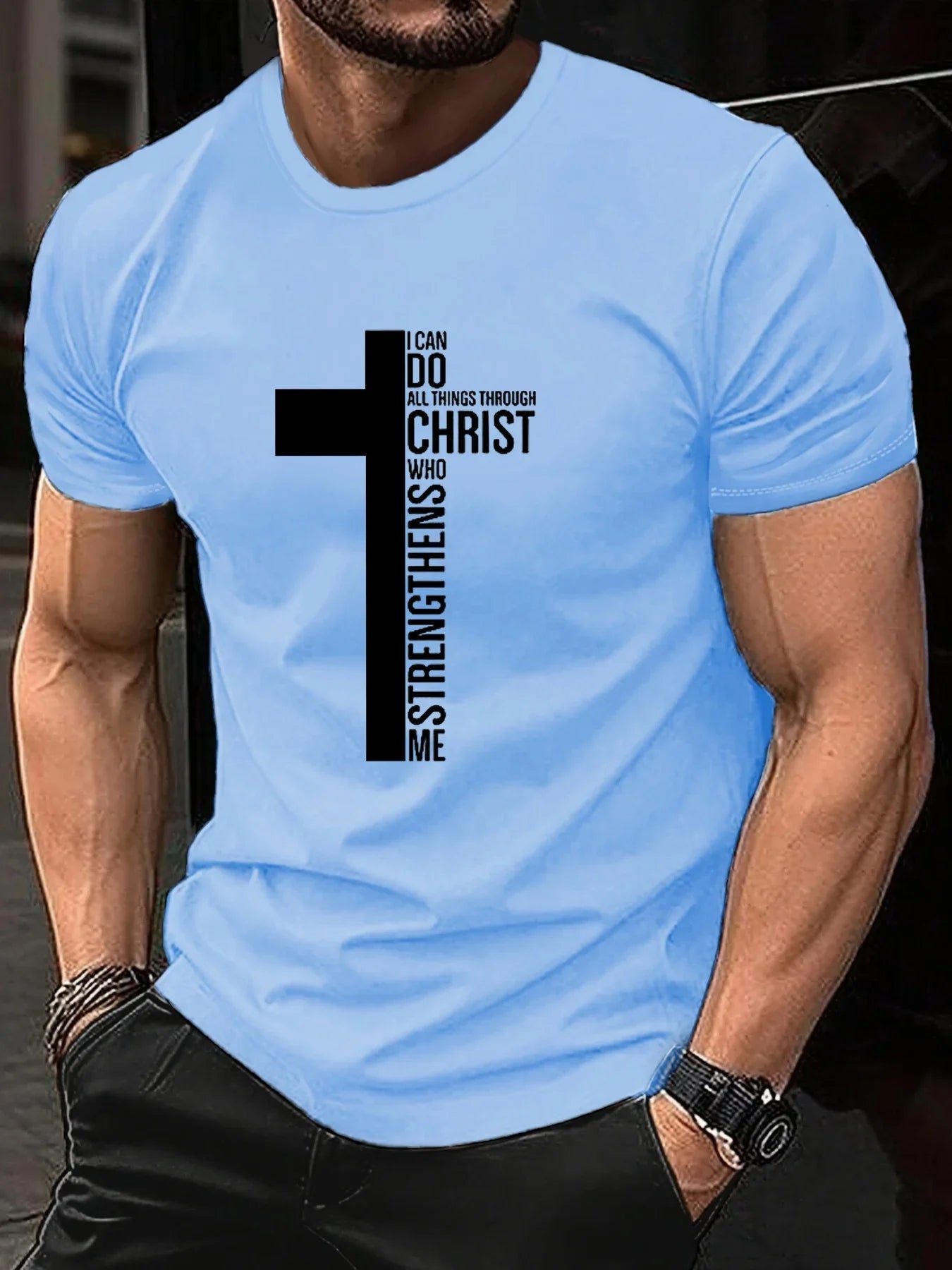 Men's Summer 100 Cotton Fashionable Casual Loose Large Cross Graphic Printed Sports Round Neck Short Sleeve T-shirt Top