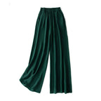 SuyaDream Women Wide Leg Pants 100%Real Silk Solid Elastic Waisted Ankle-length 2024 Office Spring Autumn Chic Trousers Black