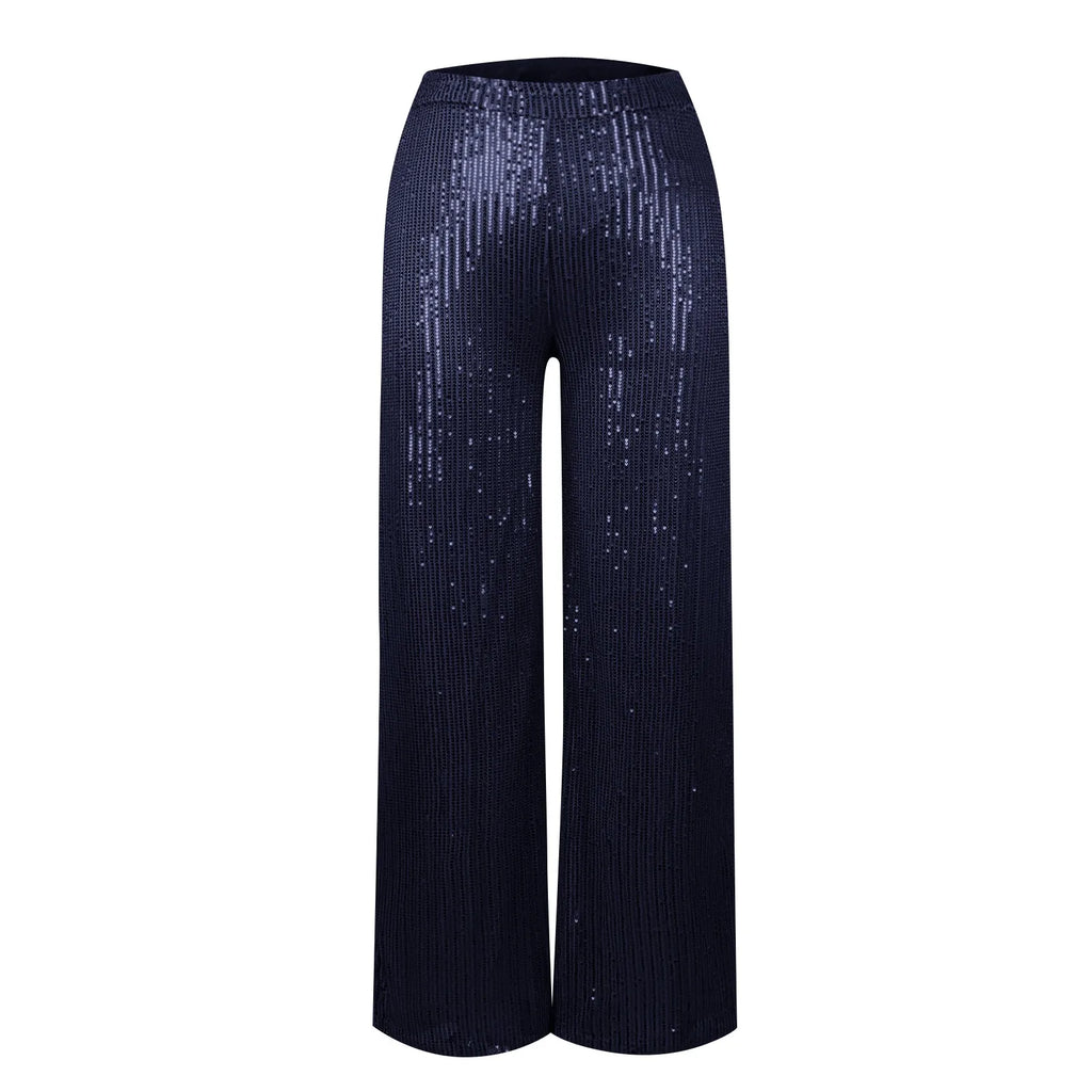 Women's Fashion Solid Color High Waist Sequin Side Zipper Draped Wide Leg Pants Pants for Women Women's Pants Women's Pants 2024