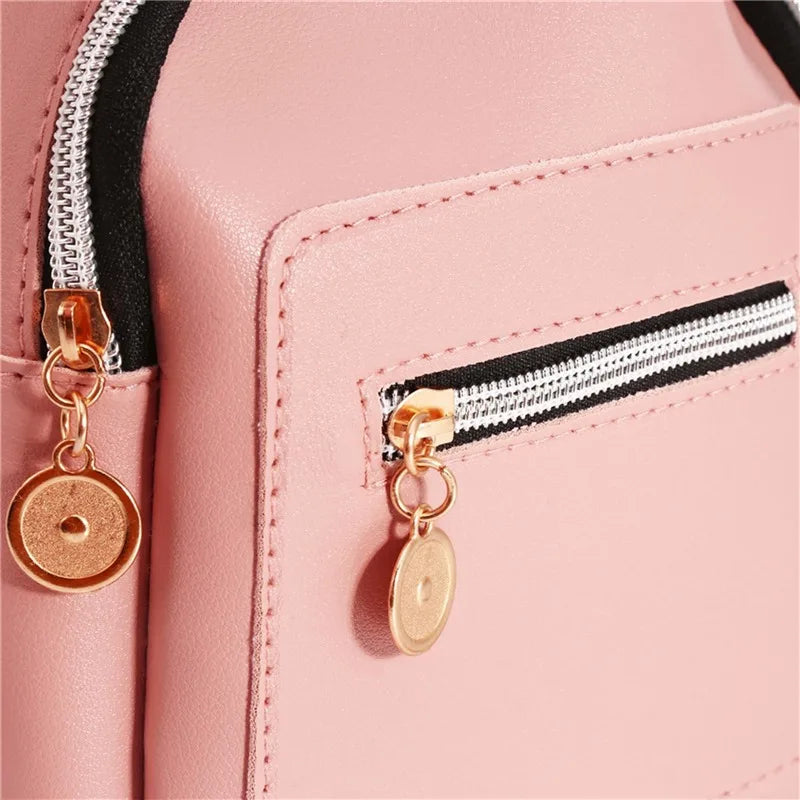 Female Backpack PU Small Teenage Girls Fashion Leisure Zipper Shoulder Bag Knapsack High-capacity Women Mini School Backpack
