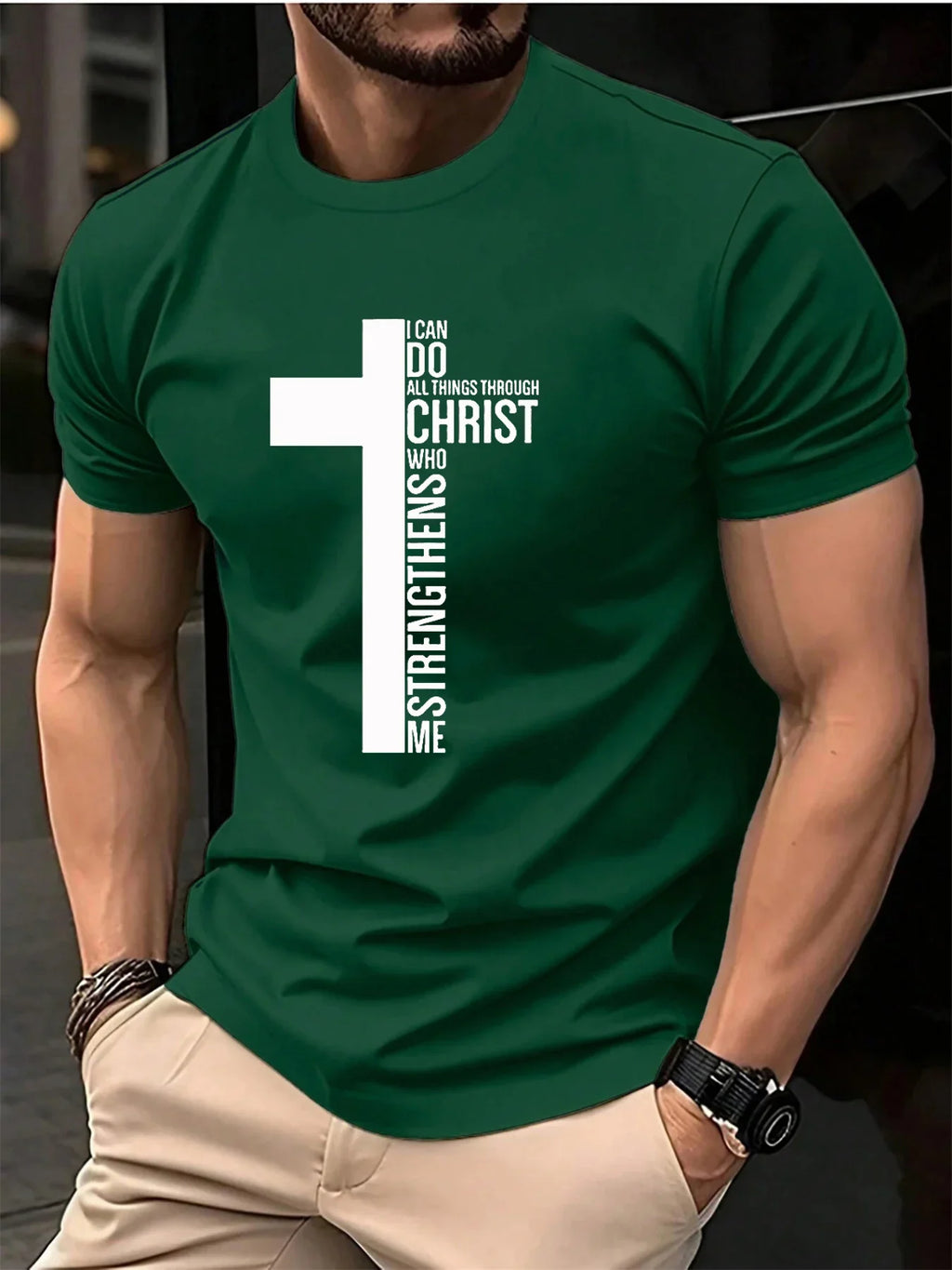 Men's Summer 100 Cotton Fashionable Casual Loose Large Cross Graphic Printed Sports Round Neck Short Sleeve T-shirt Top