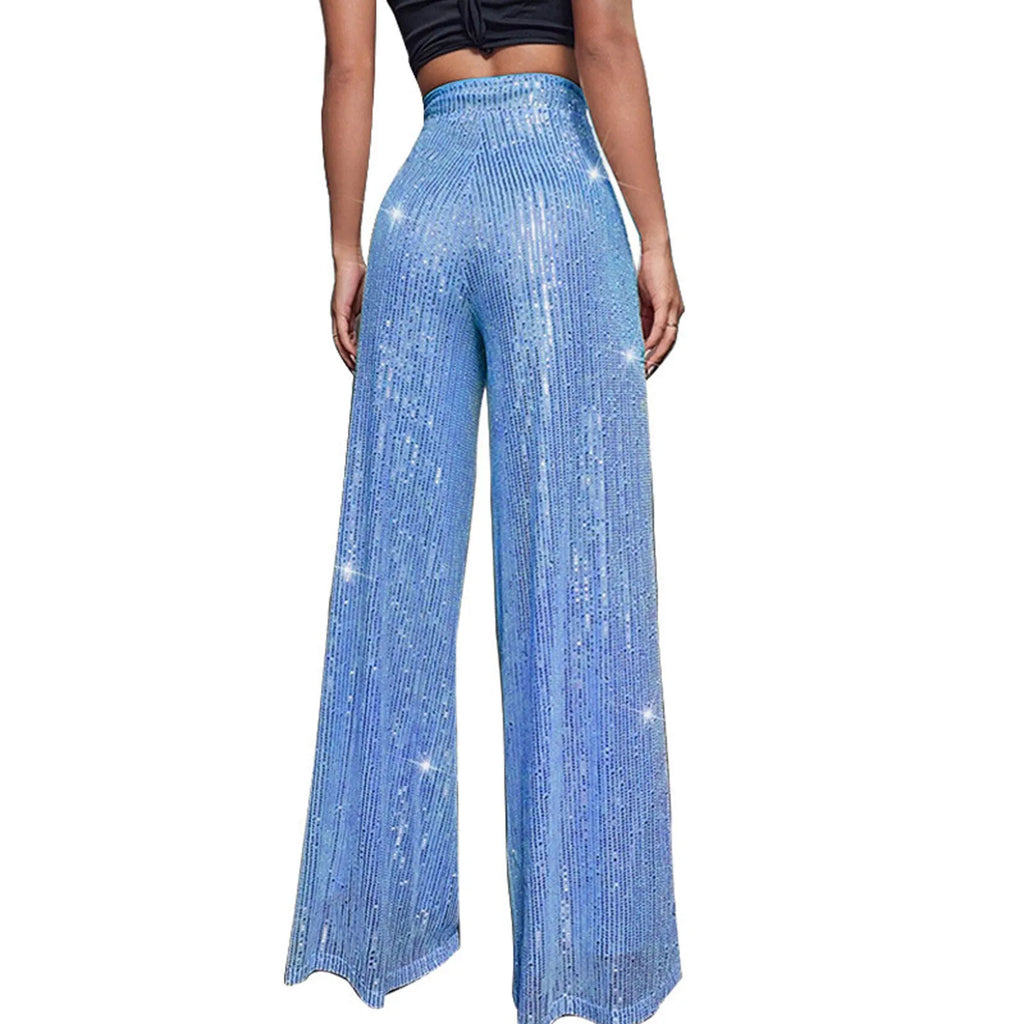 Women's Fashion Solid Color High Waist Sequin Side Zipper Draped Wide Leg Pants Pants for Women Women's Pants Women's Pants 2024