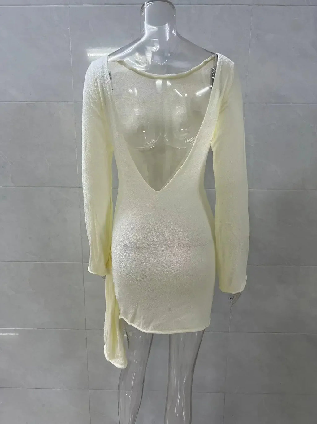 TARUXY Backless Sexy Knitted Dresses Women's Floral Lace Up Irregular Splice Slim Evening Mini Dress Autumn Elegant Long Sleeve