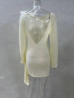 TARUXY Backless Sexy Knitted Dresses Women's Floral Lace Up Irregular Splice Slim Evening Mini Dress Autumn Elegant Long Sleeve