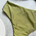 Green Shiny Solid Swimwears Bandeau U Shaped Bikini High Waist Sexy Swimsuit Woman 2025 Wrinkled Bather Brazilian Bikini Mujer