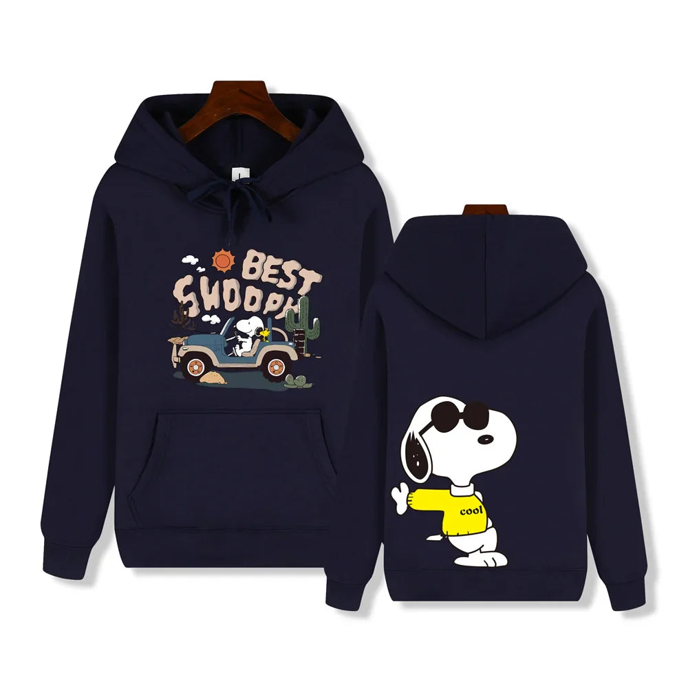 Men's casual fashion brand high-end quality Snoopy print Autumn Winter thick warm street fashion hoodie