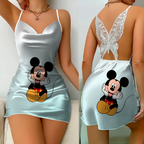 Mini Dress Pajama Skirt Bow Knot Party Dresses Satin Surface Minnie Mouse Mickey Womens Fashion Summer 2025 Elegant Women