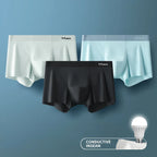 MIIOW 3Pcs Ice Silk Man Underwear Boxer Metal Fiber Antistatic Men Underpants Seamless Cut Hem Men's Panties Boxers Shorts Trunk