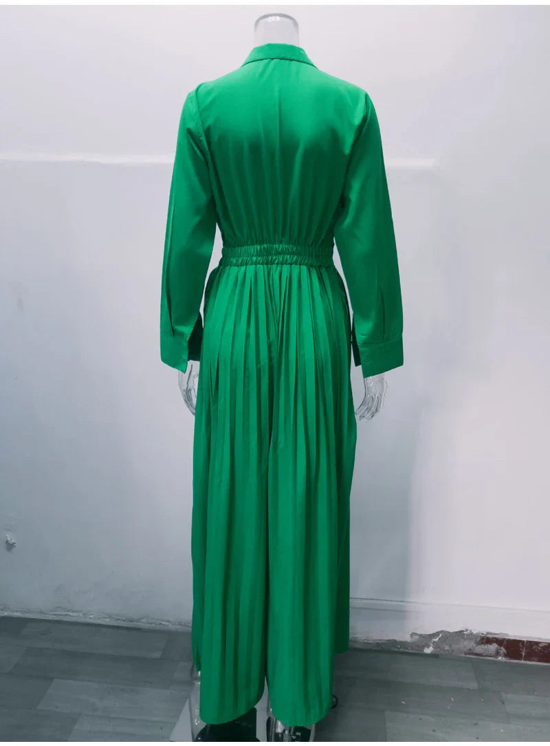 Autumn Winter Fashion V-neck Long Sleeve Elegant Blouse Print Lapel Top Women Solid Color Loose Casual Wide Leg Jumpsuit