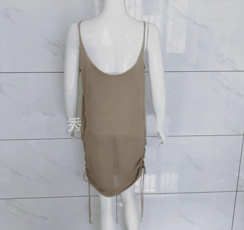 Women Spaghetti Strap Knitted Dress Fashion Solid Summer Sleeveless Sexy Mini dresses for lady Bodycon sweater mini dresses