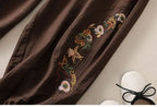 Coffee Embroidery Bloomers Casual Solid Elastic High Waist Loose Women's Pants Ankle-Length Pants For Women Clothing Fashion