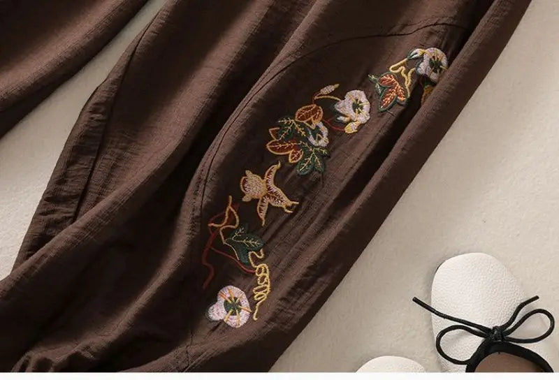 Coffee Embroidery Bloomers Casual Solid Elastic High Waist Loose Women's Pants Ankle-Length Pants For Women Clothing Fashion