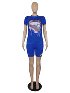 Wmstar Plus Size Two Piece Outfits for Women Tracksuit Shorts Sets  Lip Print Top Casual New In Matching Wholesale Dropshipping