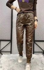 Winter Oversized Down Cotton Pencil Pants Warm Korean Fashion Slim Thick Women Pantalones Casual High Wais Black Trousers 4XL