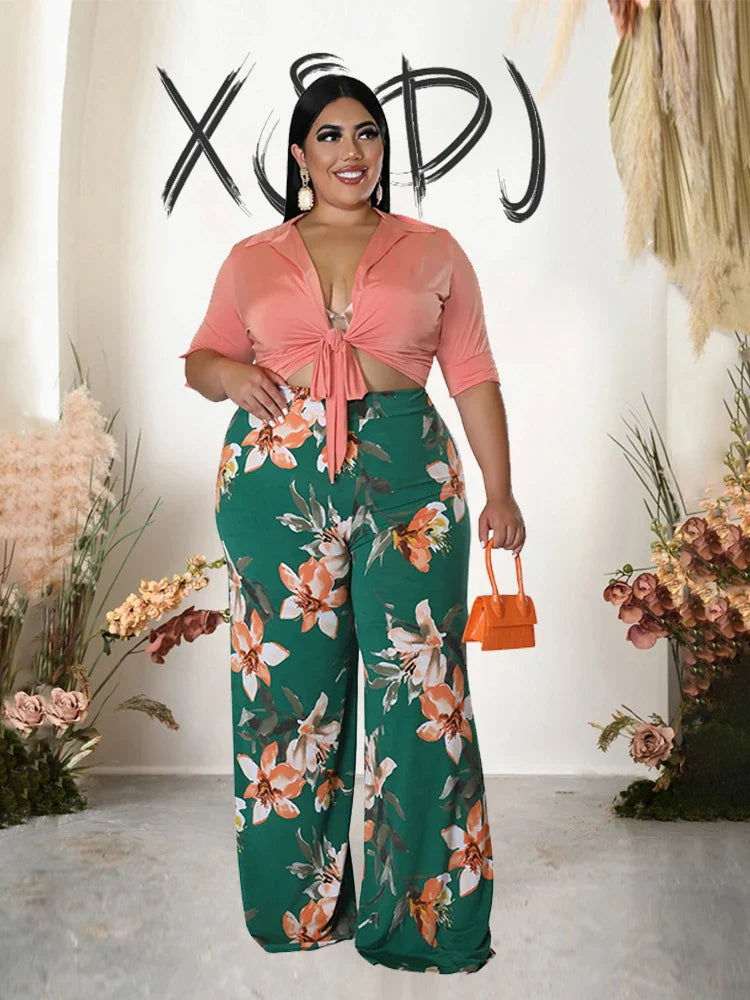 Two Piece Set Women Outfit 2x 3x 4x Summer Suit Elegant Pants and Blouse Set Casual Plus Size Pants Set Wholesale Dropshipping