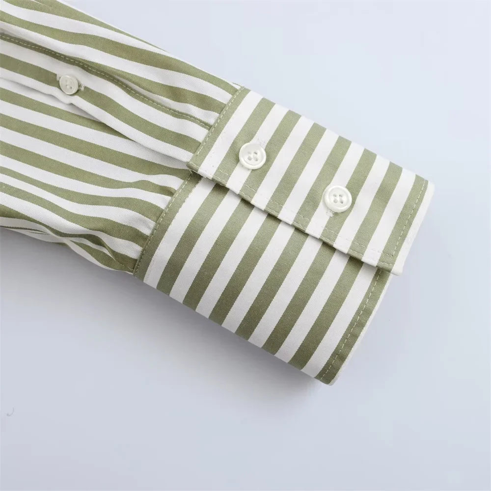 UNIZERA Women's Basic Striped Shirt with Collar Pocket Buckle Decoration Spring/Summer New Women's Shirt Top