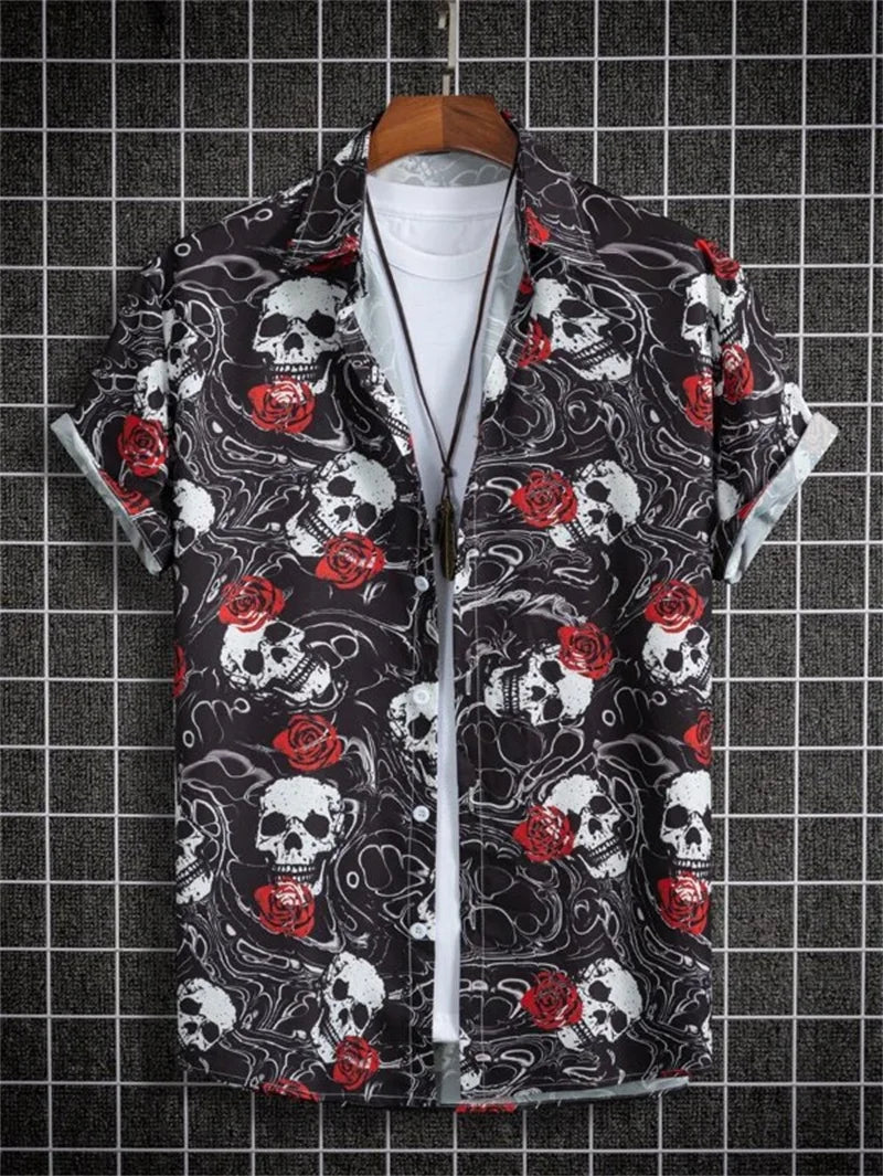 Men's Astronaut Printed Shirts 2023 Summer Hawaii Short Sleeved Shirt Men's Beach Breathable Tops Outdoor Street men's Clothing